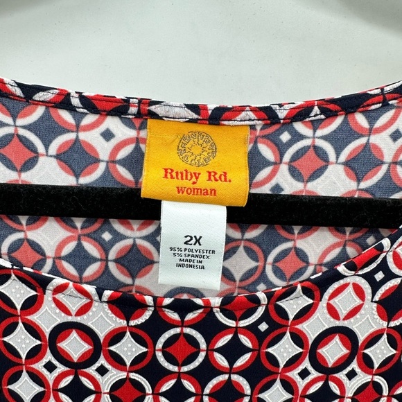 RUBY RD Red-Black bell sleeve plus size polyester stretch coastal grandma top 2X - Picture 3 of 11